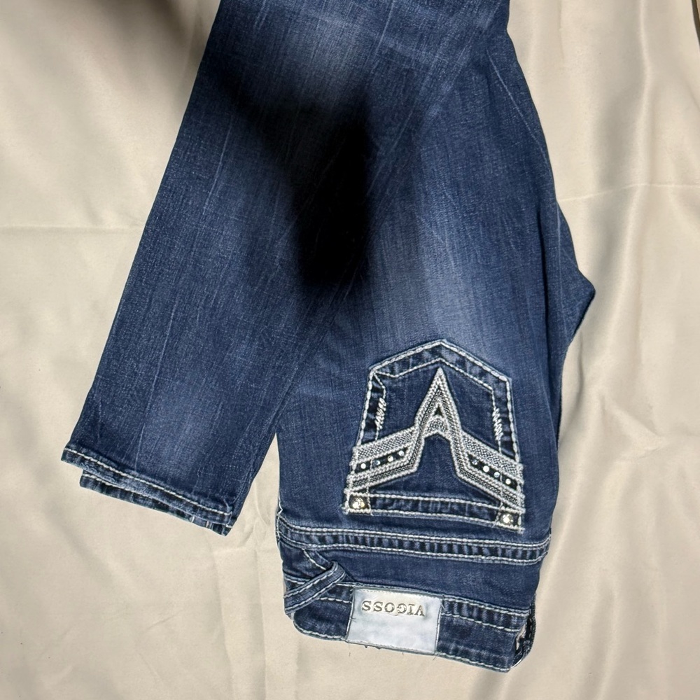 Vigoss Women's Dark Blue Boot Cut Jeans with Embellished Pockets